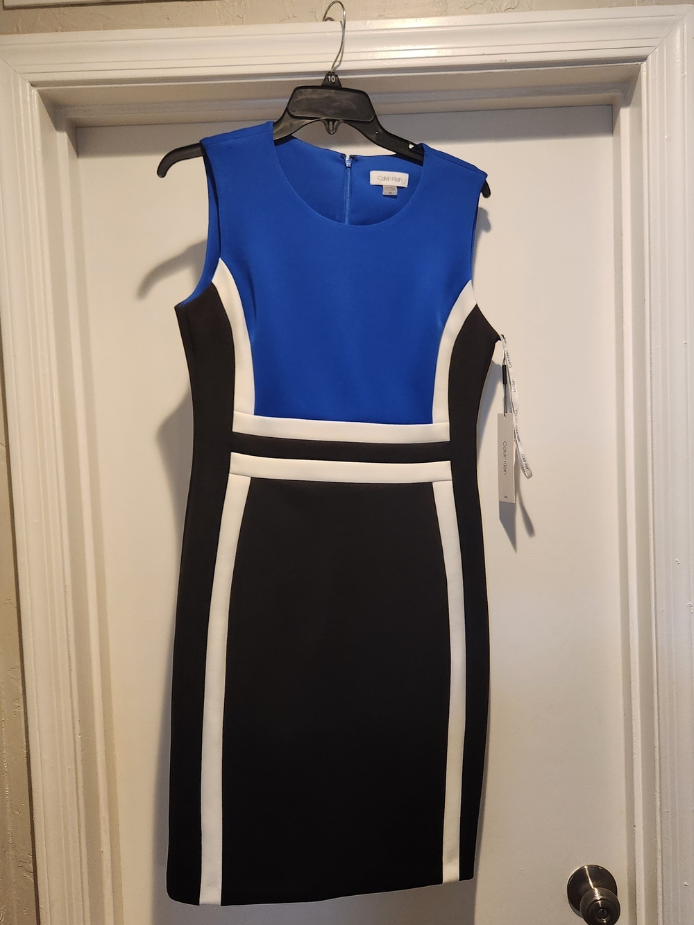Calvin Klein Royal Blue, Black & White Paneled Sheath Dress